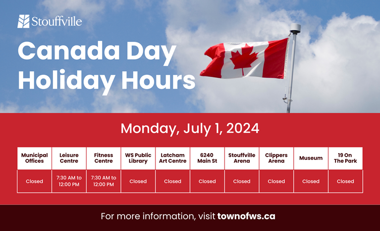 chart of holiday hours at town facilities