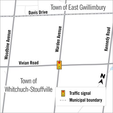 map of warden ave and vivian rd intersection for york region construction