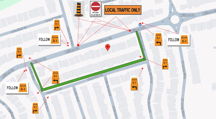 map of Millard Street Closure Plan